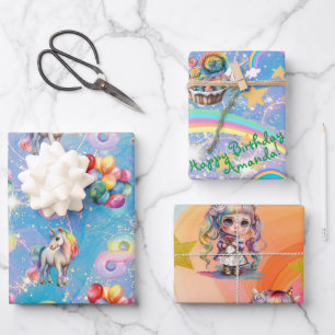 personalisierte Einhorn-Geschenkpackung zum 8. Geb Geschenkpapier Set