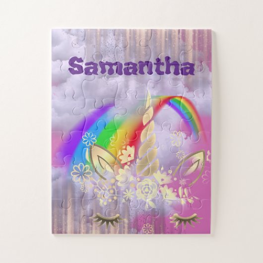 Personalisierte Einhorn-Gesichtshaut Rainbow Kids Puzzle (Vertikal)