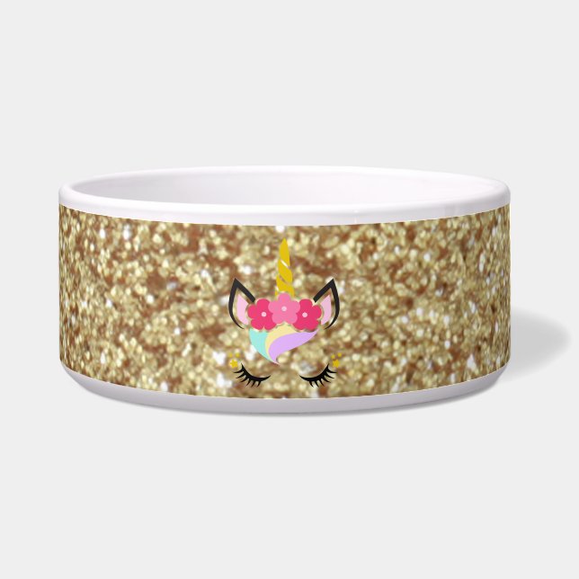 Personalisierte Einhorn-Gold-Glitzer-Pet-Bowls Napf (Vorderseite)
