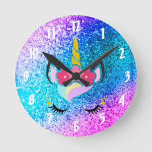 Personalisierte Einhorn Ombre Glitter Wanduhr