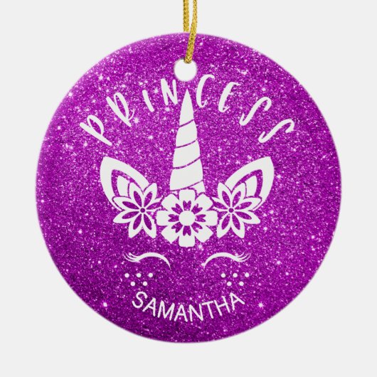 Personalisierte Einhorn-Prinzessin Weihnachten Keramik Ornament (Vorne)