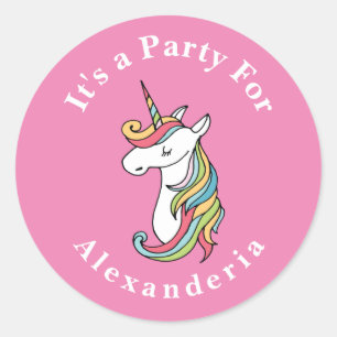 Personalisierte Einhorn-Rainbow-Rosa Geburtstagspa Runder Aufkleber