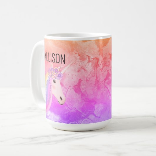 Personalisierte Einhorn Regenbogen-Farbige heiße K Kaffeetasse (Vorderseite Links)