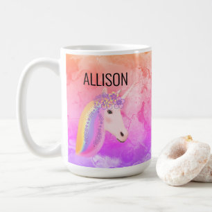 Personalisierte Einhorn Regenbogen-Farbige heiße  Kaffeetasse