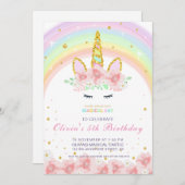 Personalisierte Einhorn-Regenbogen-Geburtstagseinl Einladung (Vorne/Hinten)
