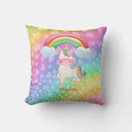 Personalisierte Einhorn-Regenbogenherzen Kissen