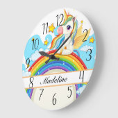 Personalisierte Einhorn- und Regenbogenfarben Große Wanduhr (Winkel)