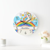 Personalisierte Einhorn- und Regenbogenfarben Große Wanduhr (Zuhause)