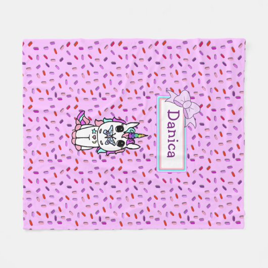 Personalisierte Einhorn- und Süßigkeiten mit Bow Fleecedecke (Vorderseite (Horizontal))