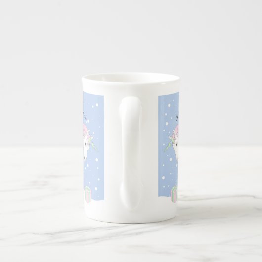 Personalisierte Einhorn Weihnachtsbone China Tasse (Rückseite)