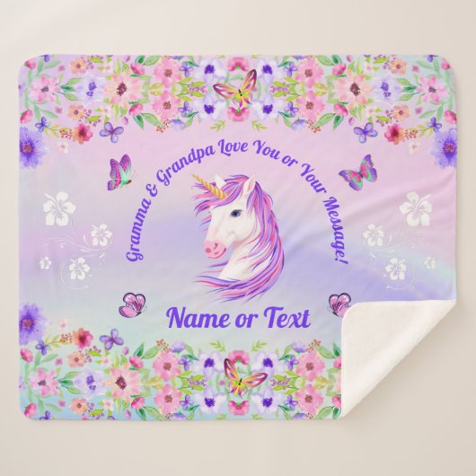 Personalisierte Einhorndecke, Regenbogenfarben Sherpadecke (Vorderseite (Horizontal))