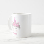 Personalisierte Einhornkaffee-Tasse mit rosa Namen Kaffeetasse (Vorderseite Links)