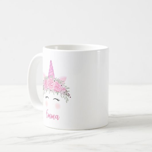 Personalisierte Einhornkaffee-Tasse mit rosa Namen Kaffeetasse (Vorderseite Links)