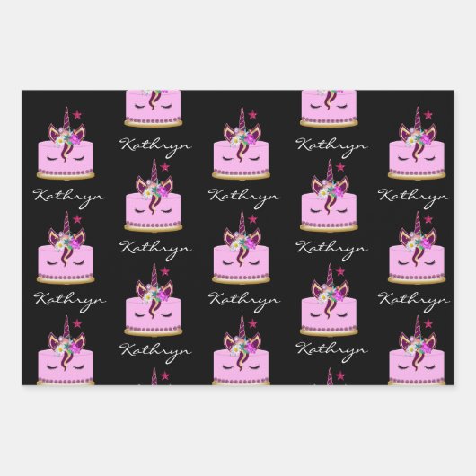Personalisierte Einhornkuchen Geschenkpapier Set (Vorderseite 2)