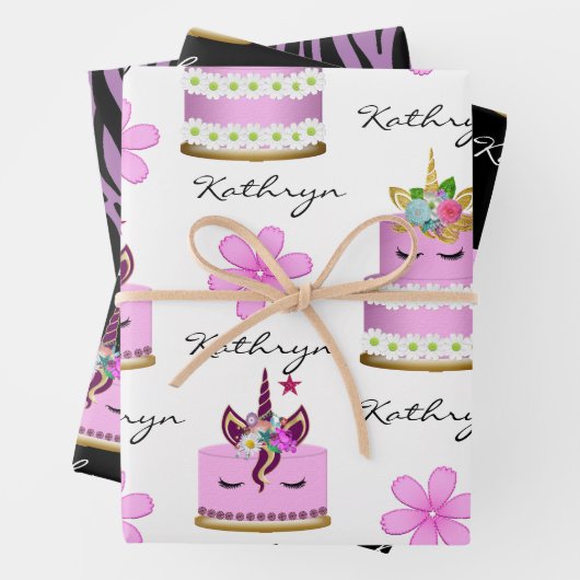 Personalisierte Einhornkuchen Geschenkpapier Set (Beispiel)