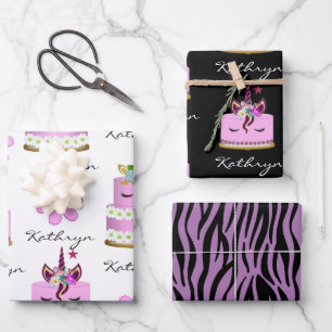 Personalisierte Einhornkuchen Geschenkpapier Set