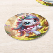 Personalisierte Einhornpapier-Untersetzer Runder Pappuntersetzer (Angewinkelt)