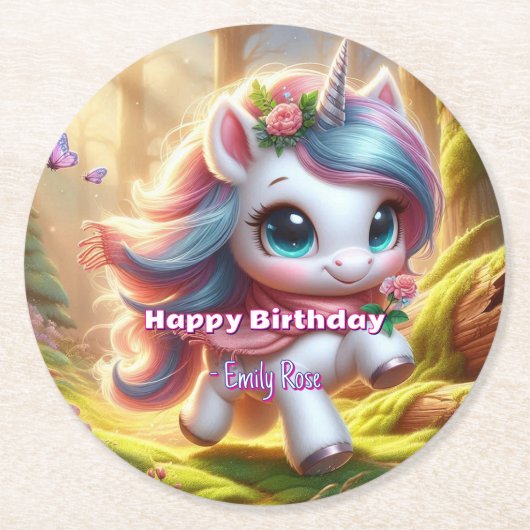 Personalisierte Einhornpapier-Untersetzer Runder Pappuntersetzer (Vorderseite)