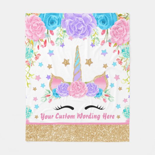 Personalisierte Einhornwasserfarbe Fleecedecke (Vorderseite)