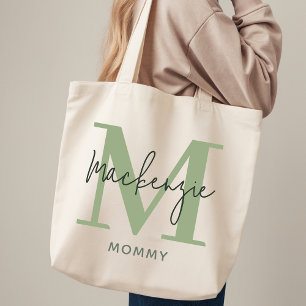 Personalisierte Einkaufstasche Salbeigrün Geschenk