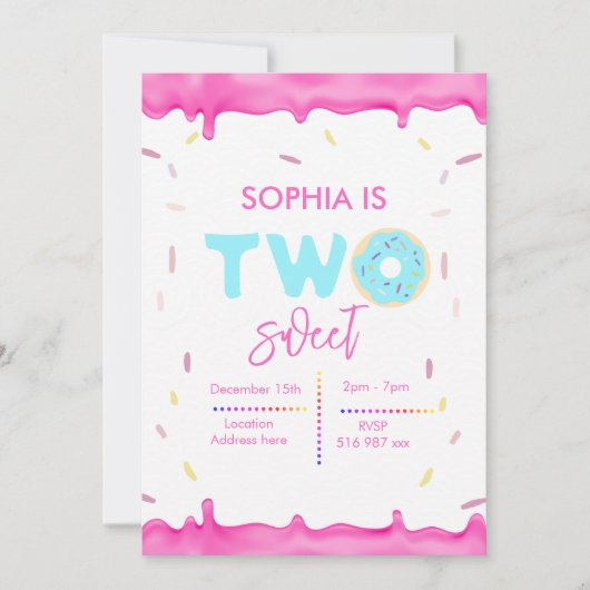 Personalisierte Einladung zu zwei süßen Geburtstag (Vorderseite)