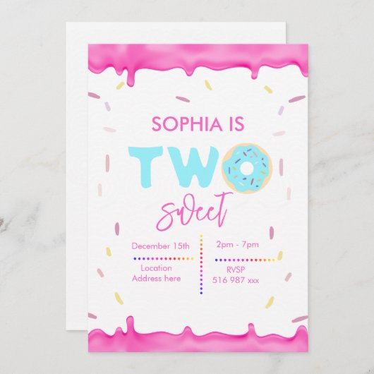 Personalisierte Einladung zu zwei süßen Geburtstag (Vorne/Hinten)