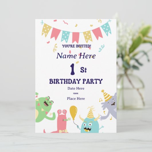 Personalisierte Einladung zum 1. Geburtstag - Jung (Stehend Vorderseite)