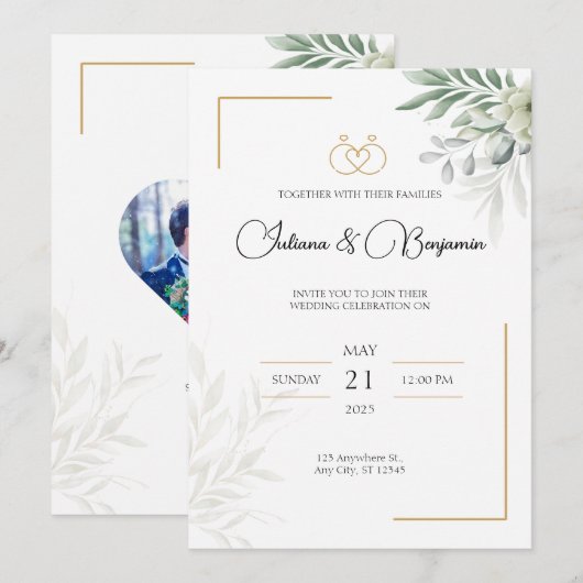 Personalisierte Einladung zum Hochzeitsfeiern mit  (Vorne/Hinten)