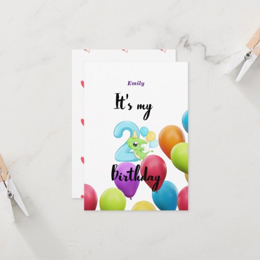 Personalisierte Einladungskarte für das zweite Jah (Vorderseite/Rückseite Beispiel)