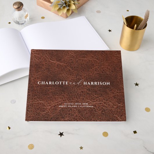 Personalisierte Einzel-Imitat-Leder Gästebuch (Vorderseite Offen)