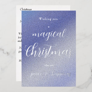 Personalisierte Eisblaue Glitter-Weihnachtskarte Folien Feiertagskarte