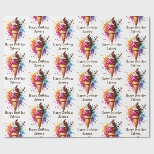 Personalisierte Eiscreme Cone Geburtstag Geschenkpapier (Flach)
