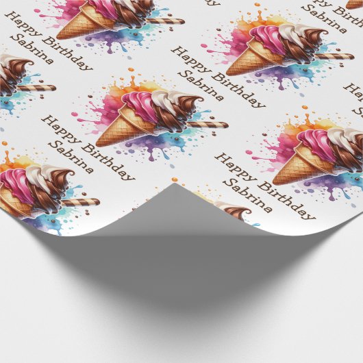 Personalisierte Eiscreme Cone Geburtstag Geschenkpapier (Ecke)