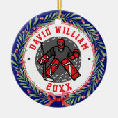 Personalisierte Eishockey-Spieler Weihnachtsgesche Keramik Ornament (Vorne)