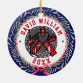 Personalisierte Eishockey-Spieler Weihnachtsgesche Keramik Ornament (Hinten)