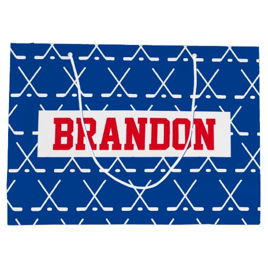 Personalisierte Eishockeyschläger-Mustertasche Große Geschenktüte (Rückseite)