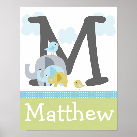 Personalisierte Elefant Liebe Initial/Name Poster (Vorne)