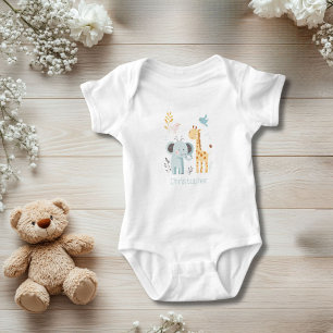 Personalisierte Elefantengiraffe-Vogel-Tiere Junge Baby Strampler