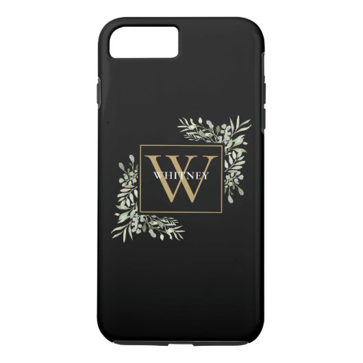 Personalisierte Elegant Black Gold Monogram Greene Case-Mate iPhone Hülle (Rückseite)