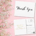 Personalisierte Elegant Black Script White Vielen  Postkarte<br><div class="desc">Erstellen Sie Ihre eigene,  personalisierte,  elegante Dankeschön Postcard. Geben Sie einfach Ihre Nachricht ein / vielen Dank. Elegante Dankeschön an die Postkarte für die Verwendung bei Hochzeit,  Heiratsjubiläum,  Geburtstag,  Abschluss,  Brautparty,  Babydusche,  Feiertagen,  oder alle anderen besondere Anlass bezogenen Mailings.</div>