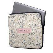 Personalisierte Elegant Blue & Beige Wildblume Laptopschutzhülle (Vorderseite Links)