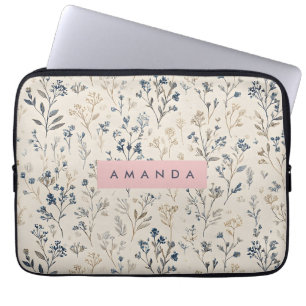 Personalisierte Elegant Blue & Beige Wildblume Laptopschutzhülle
