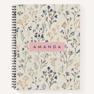 Personalisierte Elegant Blue & Beige Wildblume Notizblock