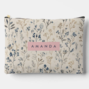 Personalisierte Elegant Blue & Beige Wildblume Zubehörtasche