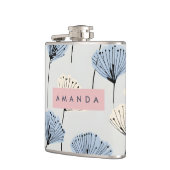 Personalisierte Elegant Blue Blume Illustration Flachmann (Links)