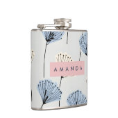 Personalisierte Elegant Blue Blume Illustration Flachmann (Rechts)