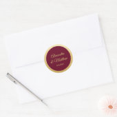 Personalisierte Elegant Burgundy Gold Wedding Runder Aufkleber (Umschlag)
