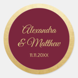 Personalisierte Elegant Burgundy Gold Wedding Runder Aufkleber