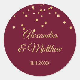 Personalisierte Elegant Burgundy Gold Wedding Runder Aufkleber