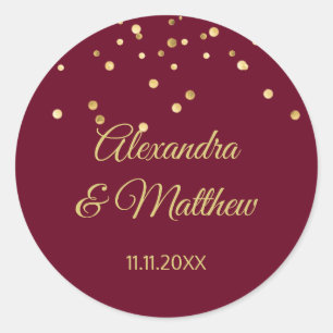 Personalisierte Elegant Burgundy Gold Wedding Runder Aufkleber